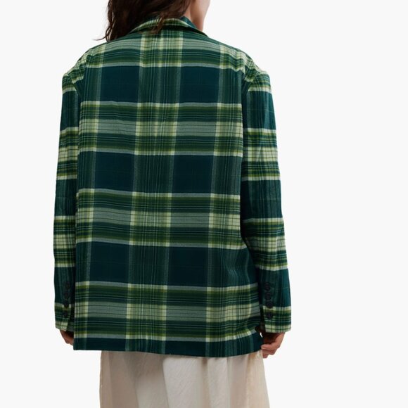 Free People Reggie Oversized Blazer Green Combo Plaid Size Small NWOT - Picture 2 of 6